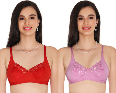 XDIAMOND Women Full Coverage Non Padded Bra(Red, Pink)