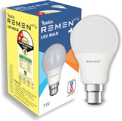 REMEN 7 W Basic Standard B22 LED Bulb(White)