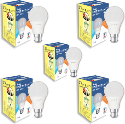 REMEN 7 W Basic Standard B22 LED Bulb(White, Pack of 5)