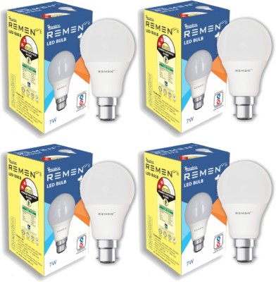 REMEN 7 W Standard B22 LED Bulb(White, Pack of 4)