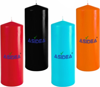 ASIDEA Set of 4 Pillar Candle for Home Decor, BIrthday decoration Candle(Red, Black, Multicolor, Orange, Pack of 4)