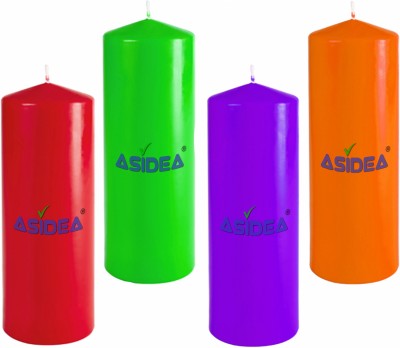 ASIDEA Set of 4 Pillar Candle for Home Decor, BIrthday decoration Candle(Red, Green, Purple, Orange, Pack of 4)