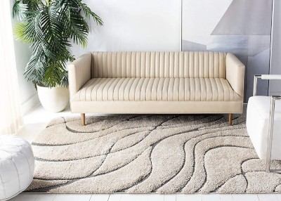 BhCarpet Beige Polyester Carpet(6 ft,  X 8 ft, Rectangle)