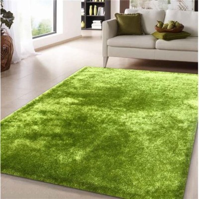BhCarpet Green Polyester Carpet(4 ft,  X 6 ft, Rectangle)