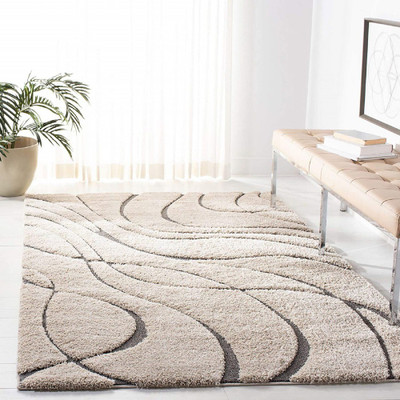 Shag Weaving Beige Polyester Carpet(4 ft,  X 6 ft, Rectangle)