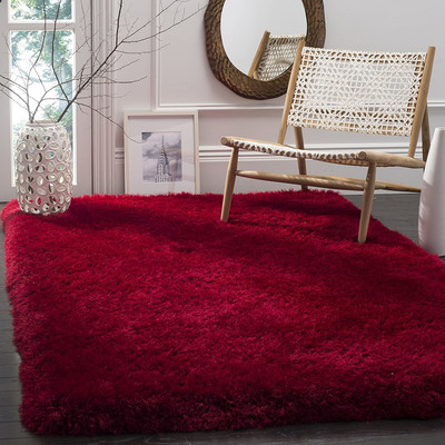 Shag Weaving Red Polyester Carpet(3 ft,  X 5 ft, Rectangle)