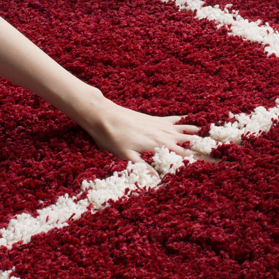 BhCarpet Red Polyester Carpet(5 ft,  X 7 ft, Rectangle)