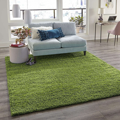 Shag Weaving Green Polyester Carpet(5 ft,  X 8 ft, Rectangle)
