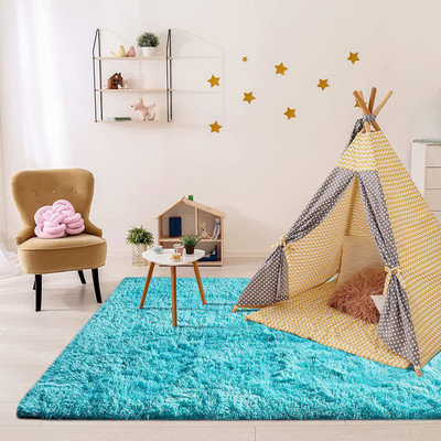 BhCarpet Light Blue Polyester Carpet(3 ft,  X 6 ft, Rectangle)