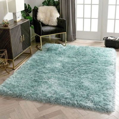 AfCarpets Light Blue Polyester Carpet(6 ft,  X 8 ft, Rectangle)