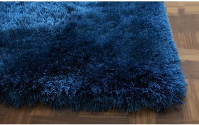 BhCarpet Blue Polyester Carpet(5 ft,  X 7 ft, Rectangle)