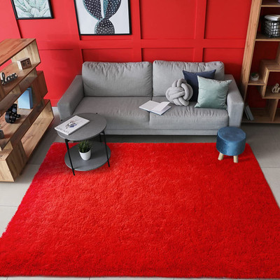 Shag Weaving Red Polyester Carpet(4 ft,  X 6 ft, Rectangle)