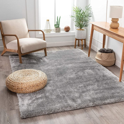 Shag Weaving Grey Polyester Carpet(2 ft,  X 6 ft, Rectangle)