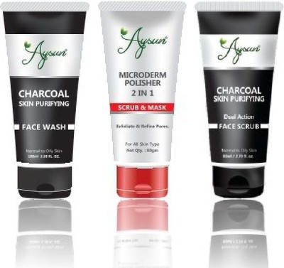 Aysun Charcoal Face wash & Microderm Polisher 2in1 Scrub-Mask + Charcoal Face Scrub Combo Pack of 3(3 Items in the set)