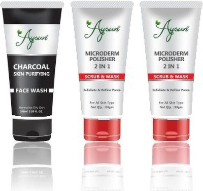 Aysun Charcoal Face wash & Microderm Polisher 2in1 Scrub-Mask Combo Pack of 3(3 Items in the set)