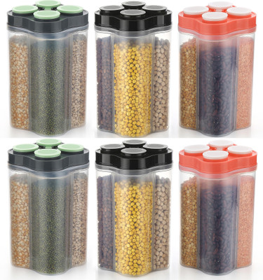 Qtrix Plastic Grocery Container  - 2000 ml(Pack of 6, Multicolor)
