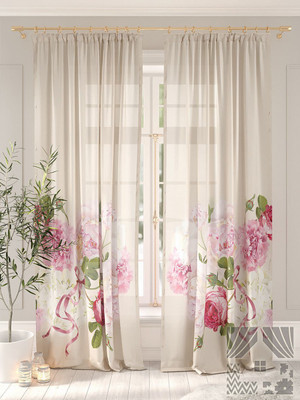 Ad Nx 214 cm (7 ft) Door Polyester Room Darkening Curtain (Pack Of 2)(Cream, Floral)