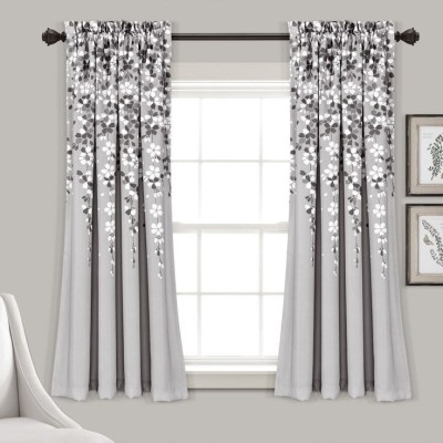 Goal 154 cm (5 ft) Polyester Room Darkening Window Curtain (Pack Of 2)(Floral, Grey)