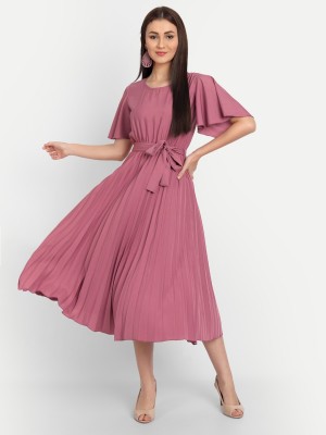 Deklook Women Pleated Pink Dress