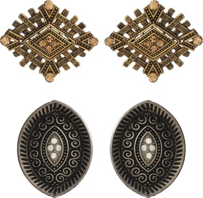 Priyaasi Priyaasi Stylish Studded Silver and Gold Plated Earring Set Brass Stud Earring