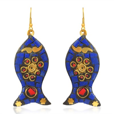 memoir Brass Fish design Lapis Lazuli Tibet Tribal jewellery Fashion Earrings Women Lapis Lazuli Alloy Drops & Danglers