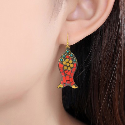 MissMister Brass Fish design Red Agate Flakes Tibet Tribal jewellery Fashion Earrings Women Turquoise Alloy Earring Set