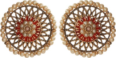 Priyaasi Priyaasi Floral Red Pearl Gold Plated Earrings Brass Stud Earring