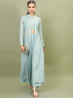 Vishudh Women Ethnic Top Palazzo Ethnic Jacket Set