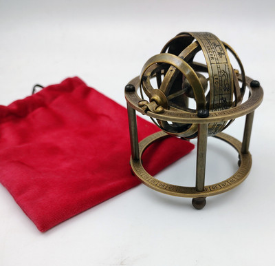 Ascent India Brown Finish Vintage Zodiac Armillary Brass Sphere Globe with Velvet Carry case globe brass World Globe(4 inch brown)