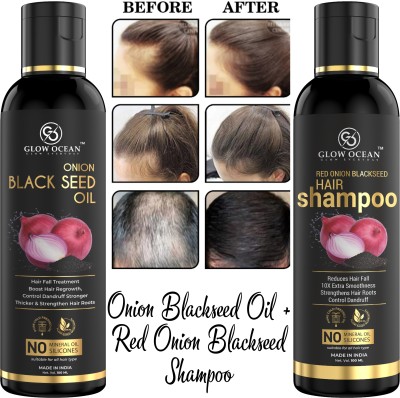 glowocean Onion Blackseed Hair Oil and Red Onion Black Seed Hair Shampoo Combo Hair Oil(200 ml)