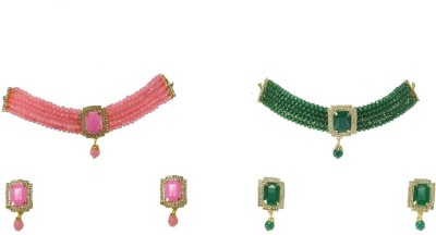 Tiank Innovation Dori, Alloy Gold-plated Pink, Green Jewellery Set(Pack of 1)