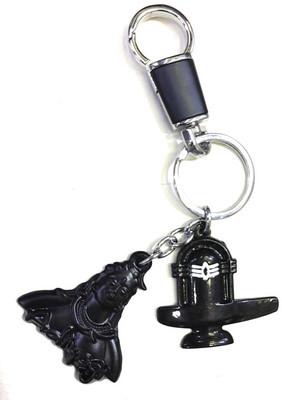 Jdp Novelty Mahadev Adiyogi Shivling Black Colour Metal Keychain.LordShiva Keychain withHook Key Chain