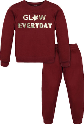 Plum Tree Girls Casual T-shirt Trouser(Maroon)