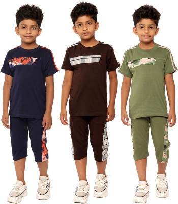 DSP Trends Boys Casual T-shirt Three Fourth Pant(NAVY,BROWN,Light GREEN)