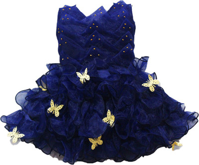 kridh store Indi Baby Girls Midi/Knee Length Casual Dress(Blue, Sleeveless)