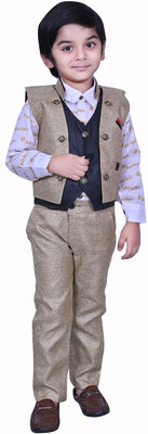 Good Doo Apparel's Boys Festive & Party Shirt, Waistcoat and Pant Set(Gold Pack of 1)