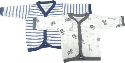 Pinok Baby Boys & Baby Girls Striped Cotton Blend T Shirt(White, Pack of 2)