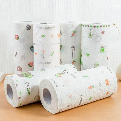 Parulenter 1 Non woven reusable washable kitchen printed tissue roll(80 Ply, 50 Sheets)