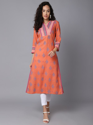 CANTABIL Women Floral Print A-line Kurta(Pink)