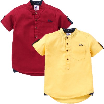 Tonyboy Boys Solid Straight Kurta(Red, Yellow)