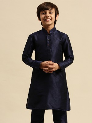 Sanwara Boys Solid Straight Kurta(Blue)