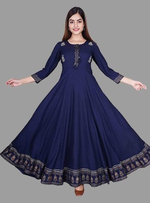 MAMTA Women Printed Anarkali Kurta(Blue)