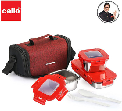 cello M Fodzone Stainless Steel (355ml x 2, 570ml x1) 3 Containers Lunch Box(1280 ml)