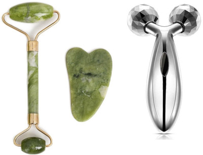 CHIWAY FACE AND HEAD ROLLER Gua Sha Set and Green Jade Roller Jade Roller AND 3D BODY MASSAGER Massager(JADE WITH STONE & 3D MASSGER)