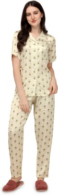 AVINA Girls Printed White Top & Pyjama Set