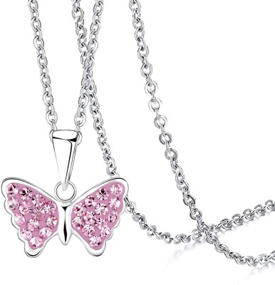 Via Mazzini Aww So Cute 92.5-925 Sterling Silver Butterfly Pendant with Chain (NK0928) Silver Crystal Sterling Silver Pendant