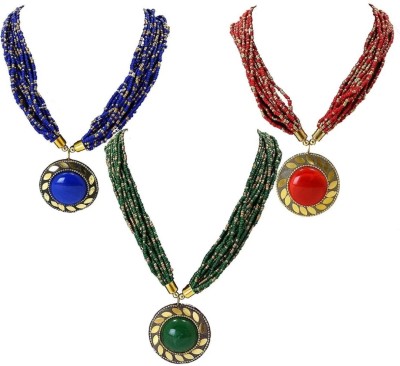 JUST IN JEWELLERY Ethnic Multicolor Bead Pendant/Mala Necklace For Girls & Women ( Combo of 5) Alloy Pendant Set