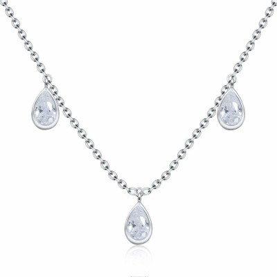 Via Mazzini Via Mazzini 92.5-925 Sterling Silver Teardrop Necklace With Chain (NK0934) Sterling Silver Crystal Sterling Silver Pendant