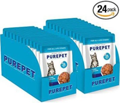 purepet Wet Cat Food, Real Chicken and Chicken Liver in Gravy, 24 Pouches (24 x 70g) Chicken 1.5 kg (24x0.06 kg) Wet New Born Cat Food