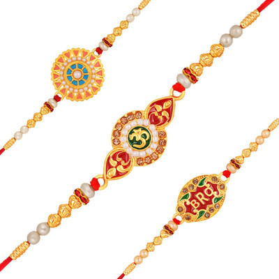 Stefan Thread RACO001007 Gold Finish Rakhi  Set(3 Rakhi)